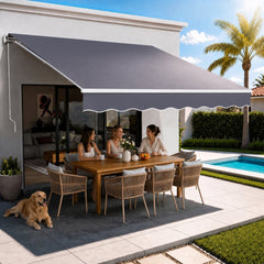 VEVOR Manual Retractable Awning, 11.5' x 9.8' Outdoor Patio Awning Retractable Sun Shade, Patio Door Window