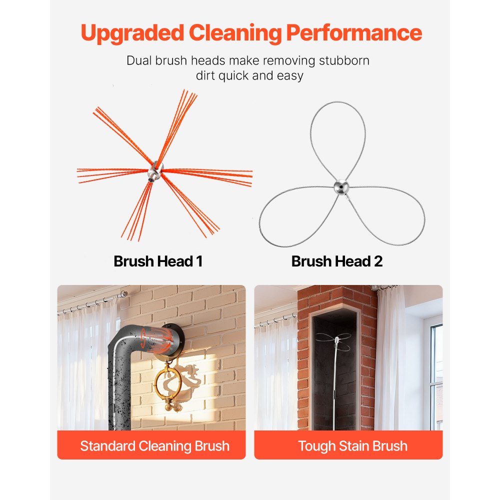 VEVOR Chimney Sweep Kit, 23 ft Maximum Extendable Length Chimney Brush, Chimney Cleaner Sweeper with Dual Brush Heads