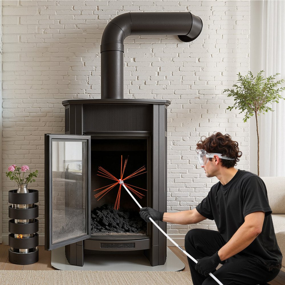 VEVOR Chimney Sweep Kit, 30 ft Maximum Extendable Length Chimney Brush, Chimney Cleaner Sweeper with Dual Brush Heads