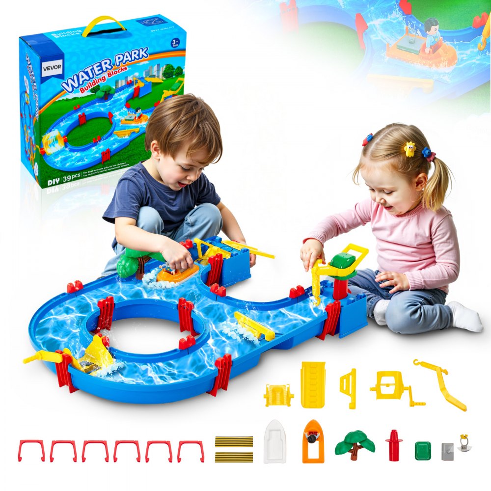 VEVOR Water Table for Toddlers, Kids Activity Play Waterway, Outdoor Summer Water Park Playset with 39PCS Accessories