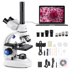 VEVOR Trinocular Microscope, 40-5000X Magnification, Professional Compound Microscope for Adult with Phone Adapter, LED