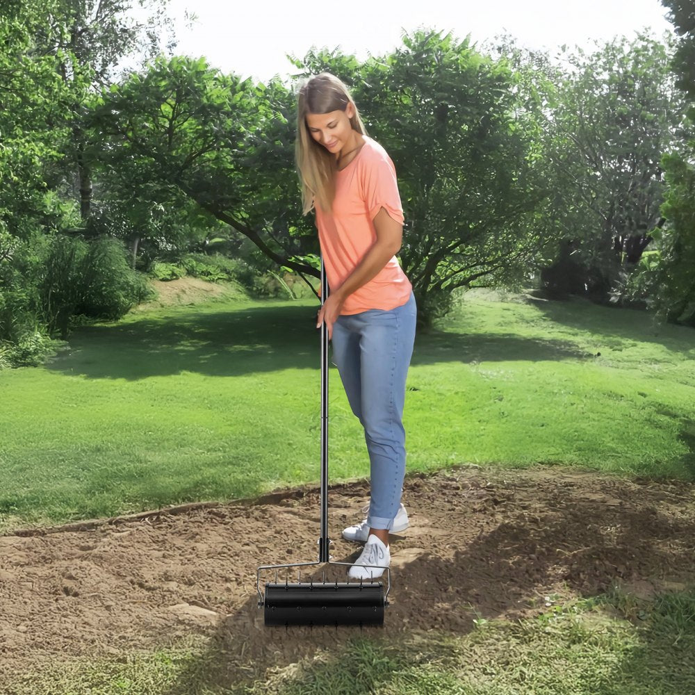 VEVOR Rolling Lawn Aerator, 18-inch Heavy-Duty Manual Rolling Aerator Lawn with Detachable Handle and 27 Iron Spikes