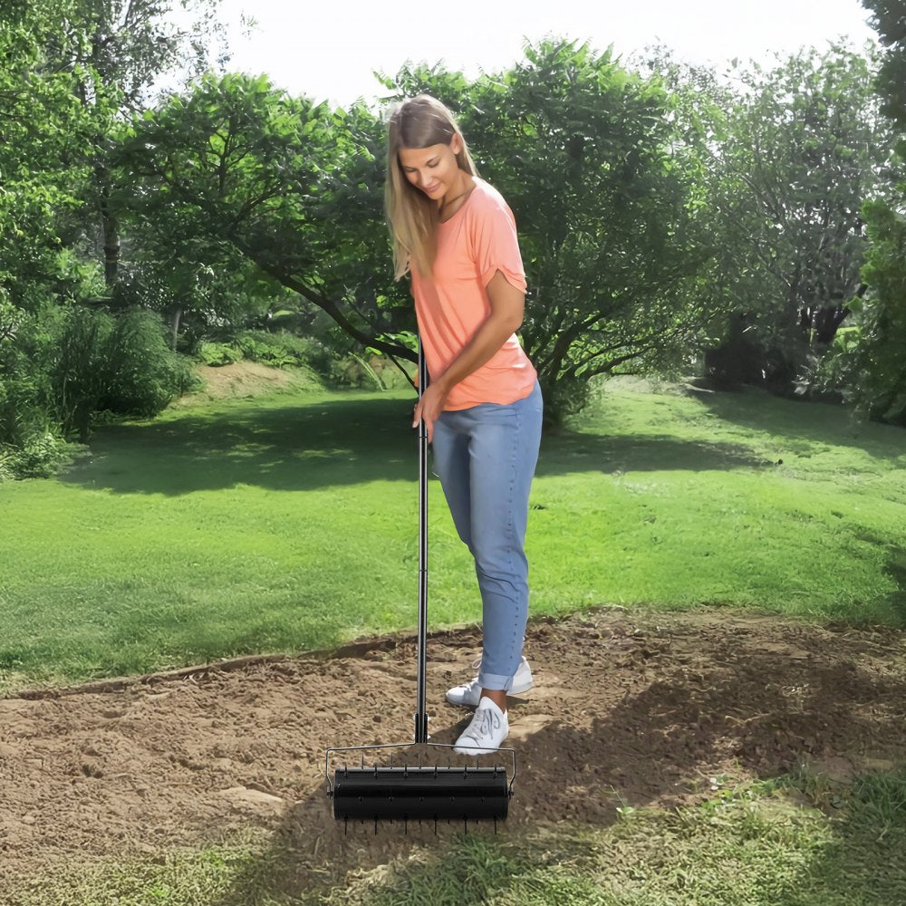 VEVOR Rolling Lawn Aerator, 21-inch Heavy-Duty Manual Rolling Aerator Lawn with Detachable Handle and 33 Iron Spikes