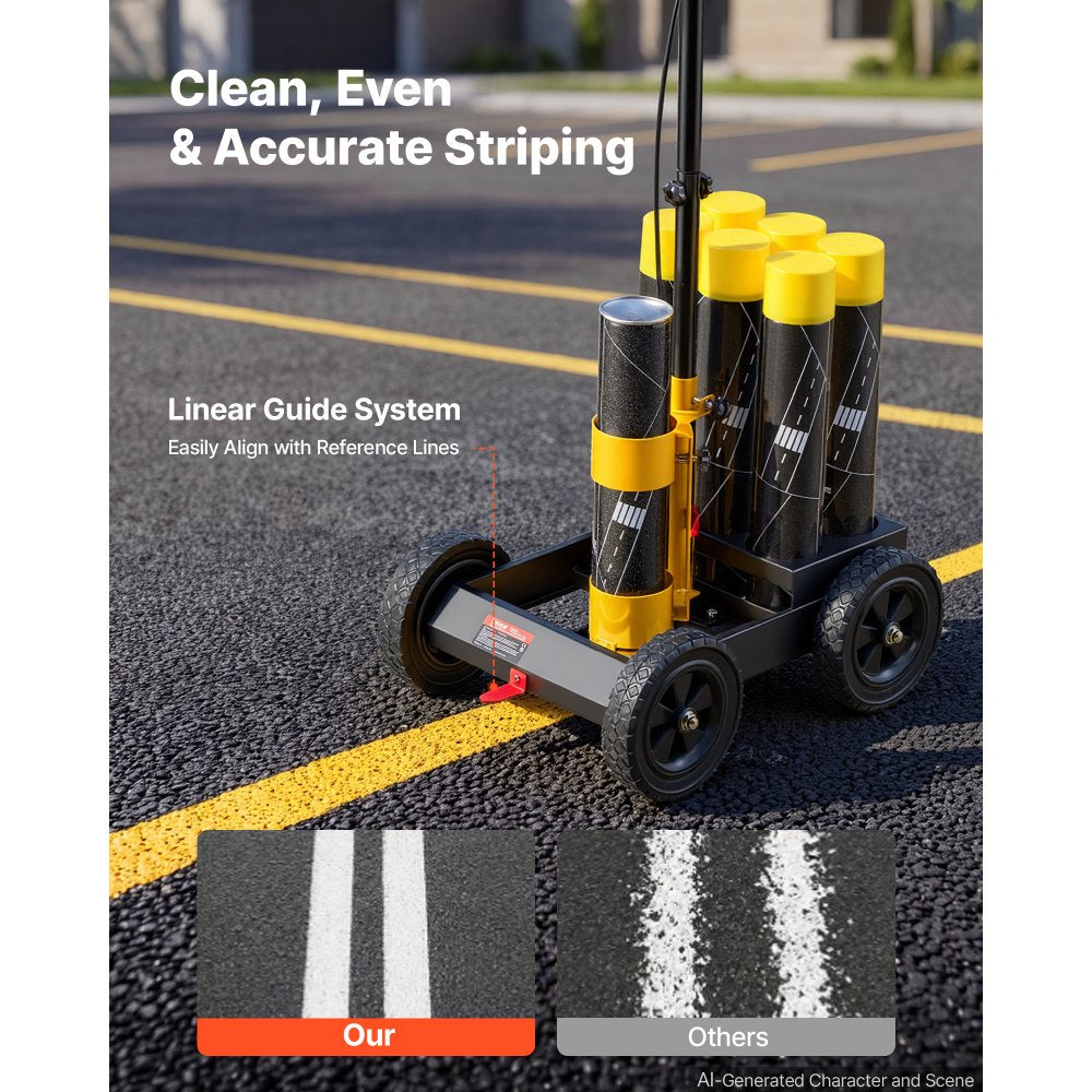 VEVOR Striping Line Marking Machine 6-Can Capacity Black with 4 Wheels, Parking Lot Striping Machine, 2 to 4 in