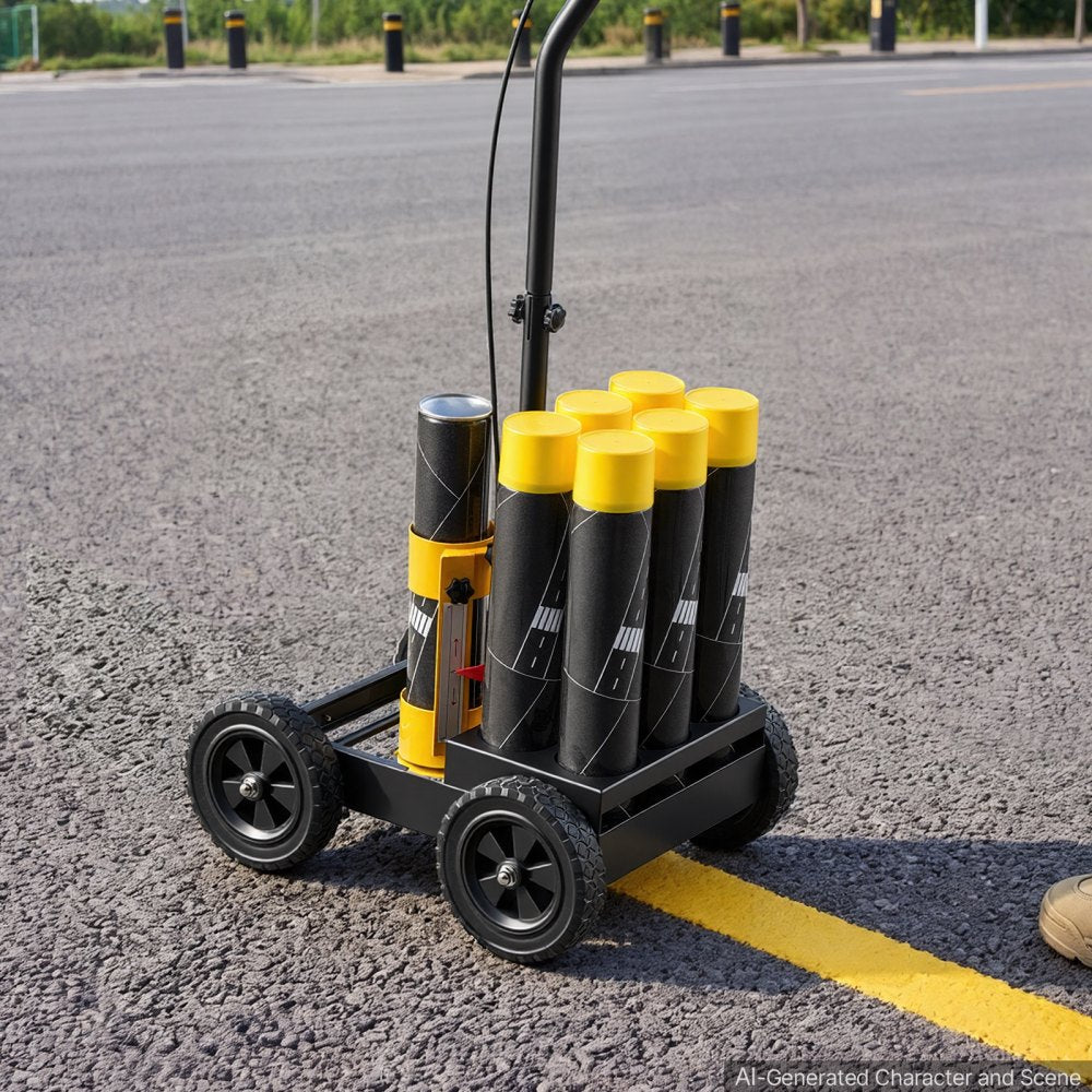 VEVOR Striping Line Marking Machine 6-Can Capacity Black with 4 Wheels, Parking Lot Striping Machine, 2 to 4 in