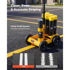 VEVOR Striping Line Marking Machine 6-Can Capacity Yellow with 4 Wheels, Parking Lot Striping Machine, 2 to 4 in