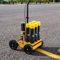 VEVOR Striping Line Marking Machine 6-Can Capacity Yellow with 4 Wheels, Parking Lot Striping Machine, 2 to 4 in