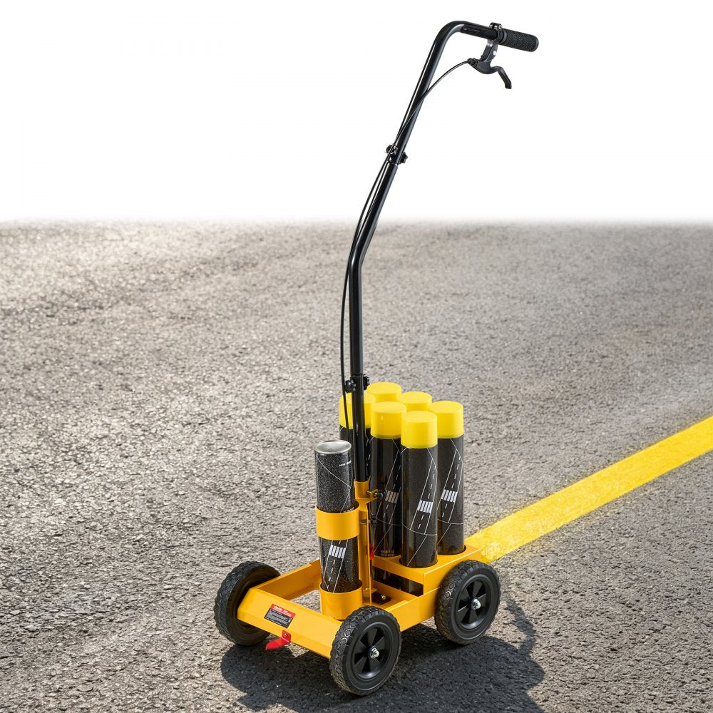 VEVOR Striping Line Marking Machine 6-Can Capacity Yellow with 4 Wheels, Parking Lot Striping Machine, 2 to 4 in