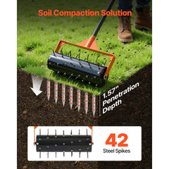 VEVOR Rolling Lawn Aerator, 15 in Manual Push Aerator Roller with 42 Spikes & 60 in Long Handle, Fillable Drum for