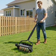 VEVOR Lawn Aerator, 18 in Manual Push Spike Aerator with 4 Wheels & Handle, Heavy Duty Grass Aerators, Supports 40 lbs