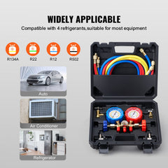 VEVOR AC Gauge Set - 3 Way AC Manifold Gauge Set for R134A R22 R12 R502 Refrigerant, Freon Gauges with 5ft Hoses