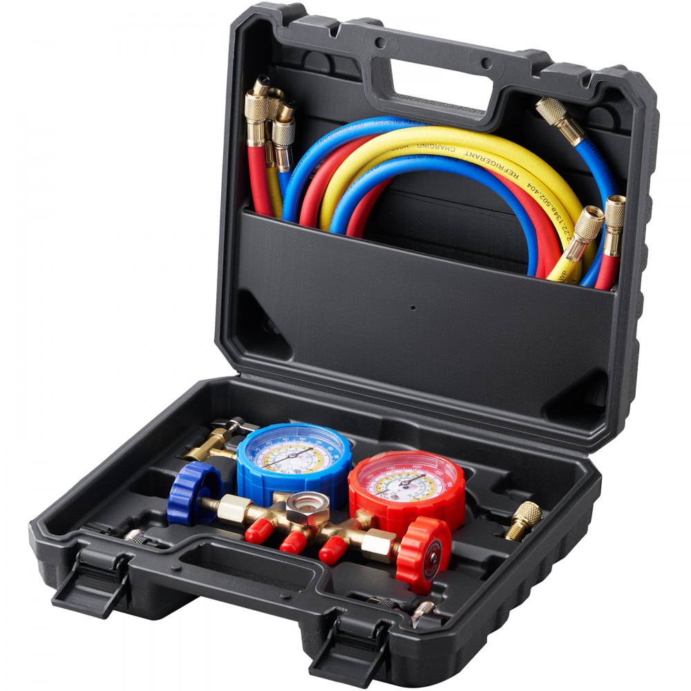 VEVOR AC Gauge Set - 3 Way AC Manifold Gauge Set for R134A R22 R12 R502 Refrigerant, Freon Gauges with 5ft Hoses