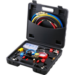 VEVOR 4 Way AC Gauge - AC Manifold Gauge Set for R134A R22 R12 R410A Refrigerant, Freon Gauges with 5ft Hoses