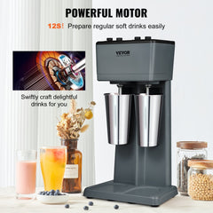 VEVOR Milkshake Machine, 375W x 2 Milkshake Maker Mixer, Dual Head Drink Mixer Blender Machine, 3-Speed Milkshake