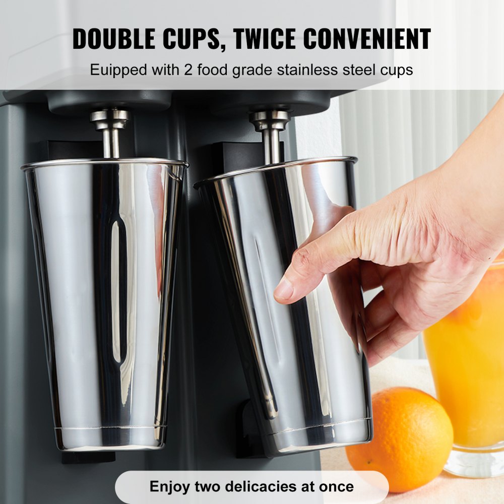 VEVOR Milkshake Machine, 375W x 2 Milkshake Maker Mixer, Dual Head Drink Mixer Blender Machine, 3-Speed Milkshake