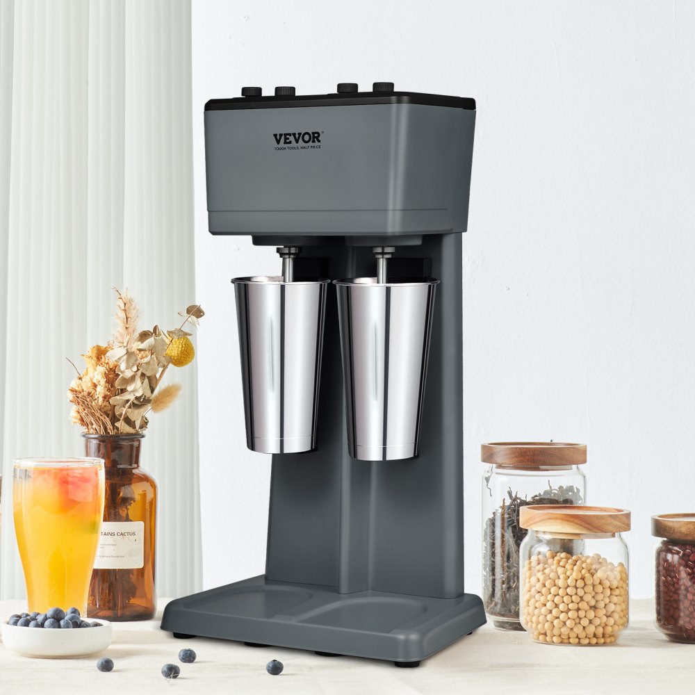 VEVOR Milkshake Machine, 375W x 2 Milkshake Maker Mixer, Dual Head Drink Mixer Blender Machine, 3-Speed Milkshake