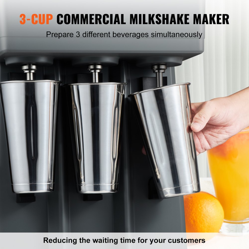 VEVOR Milkshake Machine, 375W x 3 Milkshake Maker Mixer, Triple Head Drink Mixer Blender Machine, 3-Speed Milkshake