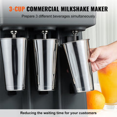 VEVOR Milkshake Machine, 375W x 3 Milkshake Maker Mixer, Triple Head Drink Mixer Blender Machine, 3-Speed Milkshake