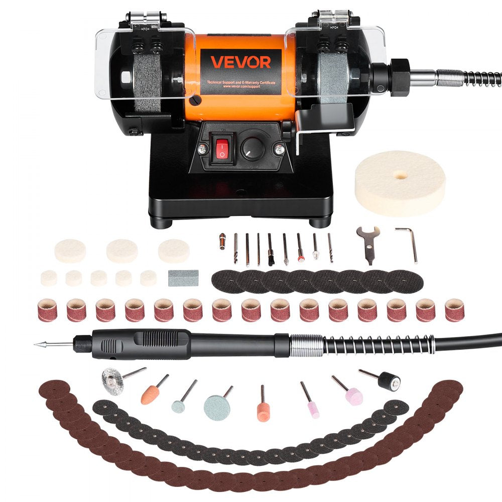 VEVOR Bench Buffer Polisher, 8300-10600 RPM Adjustable Speed, Polishing & Buffing Machine with Grinding, Fiber, and