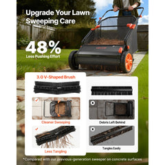 VEVOR Push Lawn Sweeper, 26 in Leaf & Grass Collector with 7 cu. ft. Hopper Bag, Adjustable Brush Height & Spinning