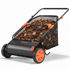 VEVOR Push Lawn Sweeper, 26 in Leaf & Grass Collector with 7 cu. ft. Hopper Bag, Adjustable Brush Height & Spinning