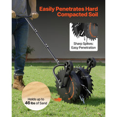 VEVOR Rolling Lawn Core Aerator, 16.6 in Coring Aerator Roller with Anti-Clog Tines, Heavy Duty & Rust-Resistant, Yard