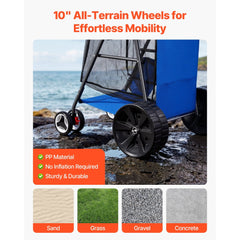 VEVOR Beach Cart with Large Wheels for Sand, 165 lbs Load Capacity, Heavy Duty Folding Beach Wagon with 10" Solid