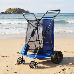 VEVOR Beach Cart with Large Wheels for Sand, 165 lbs Load Capacity, Heavy Duty Folding Beach Wagon with 10" Solid