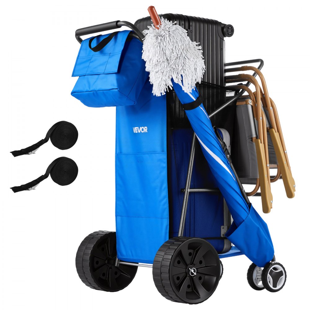 VEVOR Beach Cart with Large Wheels for Sand, 165 lbs Load Capacity, Heavy Duty Folding Beach Wagon with 10" Solid