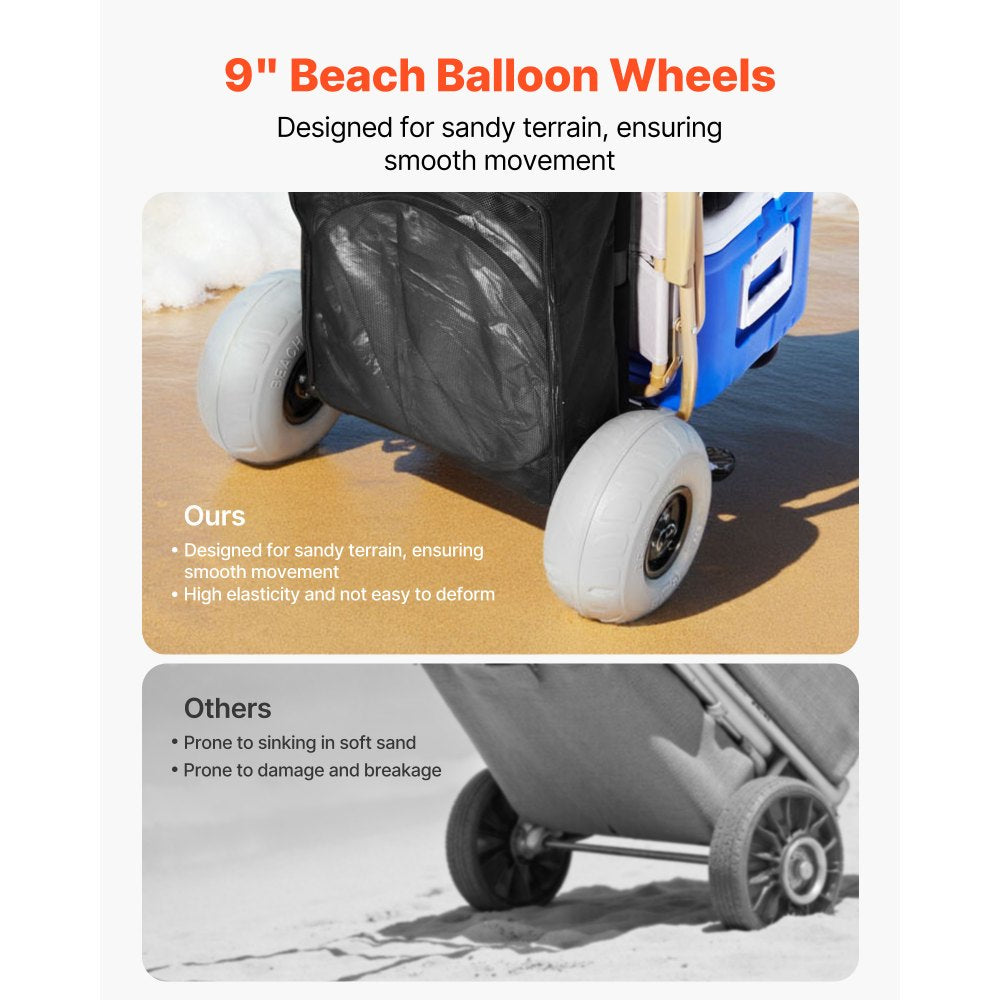 VEVOR Beach Dolly with Big Wheels for Sand, 20.1" x 14.6" Cargo Deck, w/ 9" Balloon Wheels, 165LBS Loading Capacity