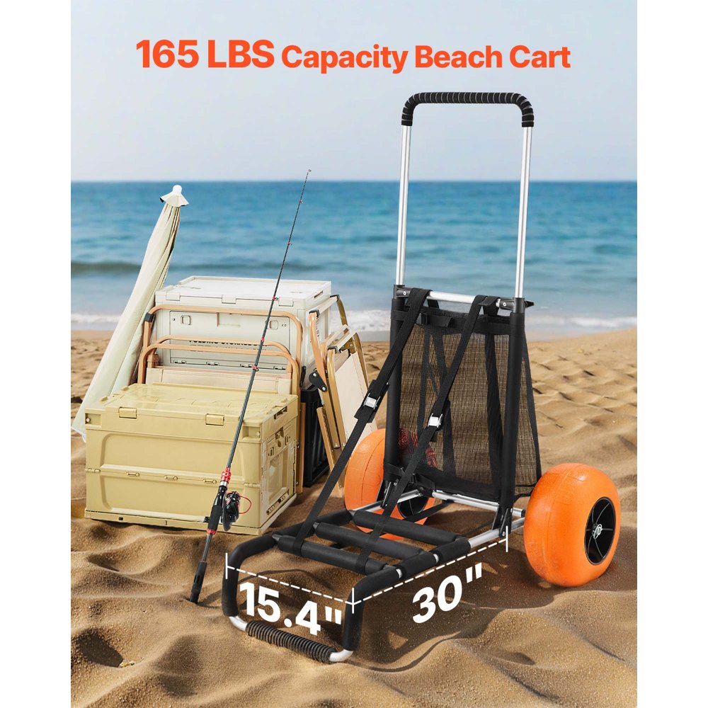 VEVOR Beach Dolly with Big Wheels for Sand, 29.9" x 15.4" Cargo Deck, w/ 12" Solid Wheels, 165LBS Loading Capacity