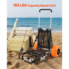 VEVOR Beach Dolly with Big Wheels for Sand, 29.9" x 15.4" Cargo Deck, w/ 12" Solid Wheels, 165LBS Loading Capacity