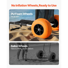 VEVOR Beach Dolly with Big Wheels for Sand, 29.9" x 15.4" Cargo Deck, w/ 12" Solid Wheels, 165LBS Loading Capacity
