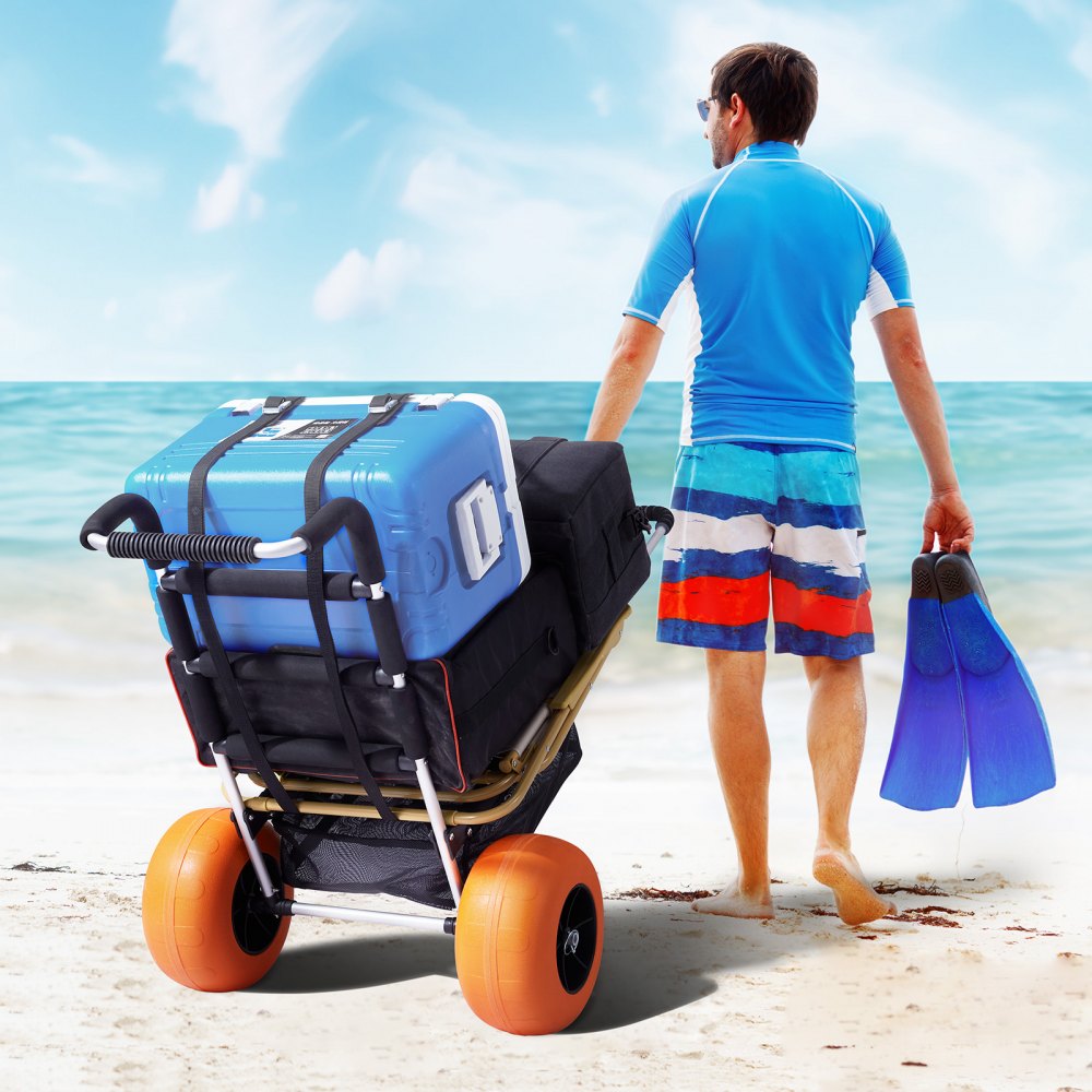 VEVOR Beach Dolly with Big Wheels for Sand, 29.9" x 15.4" Cargo Deck, w/ 12" Solid Wheels, 165LBS Loading Capacity