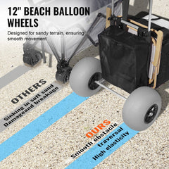 VEVOR Beach Dolly with Big Wheels for Sand, 29.9" x 15.4" Cargo Deck, w/ 12" Balloon Wheels, 165LBS Loading Capacity