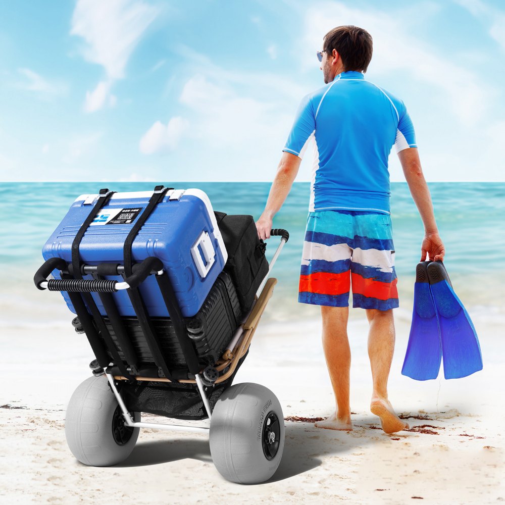 VEVOR Beach Dolly with Big Wheels for Sand, 29.9" x 15.4" Cargo Deck, w/ 12" Balloon Wheels, 165LBS Loading Capacity