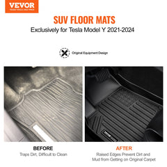 VEVOR Automotive Floor Mats, Fits for Tesla Model Y 2021-2024, 3 pcs Front and 2nd Row Liners, All Weather Custom Fit
