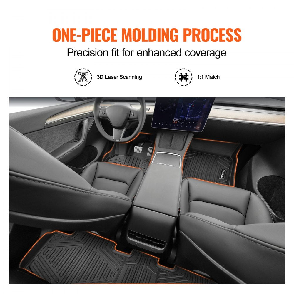 VEVOR Automotive Floor Mats, Fits for Tesla Model Y 2021-2024, 3 pcs Front and 2nd Row Liners, All Weather Custom Fit