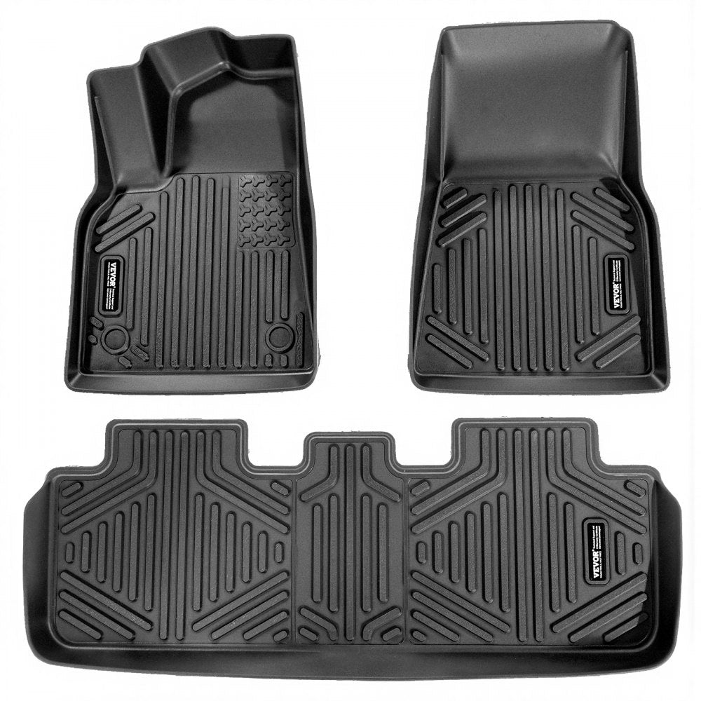 VEVOR Automotive Floor Mats, Fits for Tesla Model Y 2021-2024, 3 pcs Front and 2nd Row Liners, All Weather Custom Fit