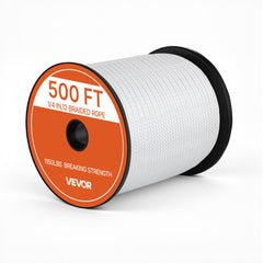 VEVOR Polyester Rope 1/4 in x 500 ft Solid Braid Marine Utility Rope White, for Outdoor Boat Docking, 1150 lbs Breaking