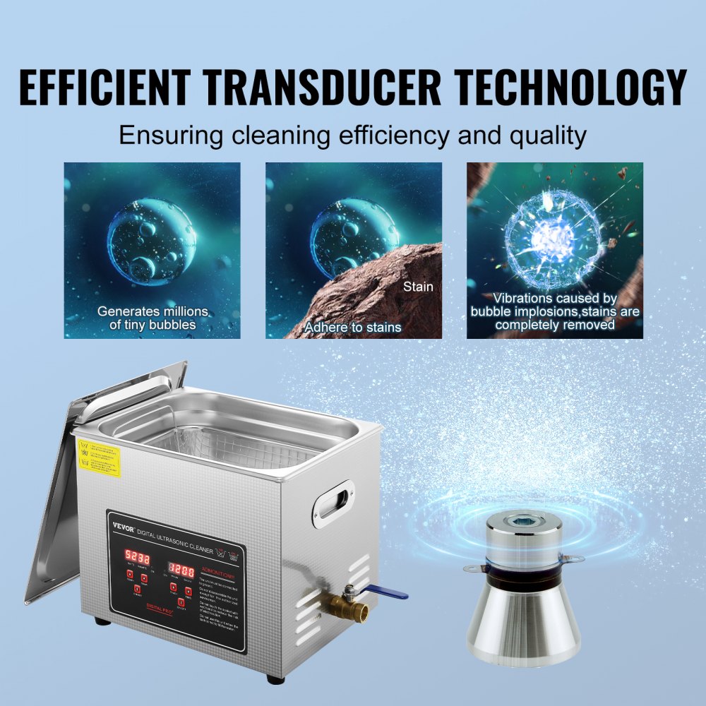 VEVOR Ultrasonic Cleaner with Digital Timer & Heater, Professional Ultra Sonic Jewelry Cleaner, Stainless Steel Heated