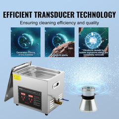 VEVOR Ultrasonic Cleaner with Digital Timer & Heater, Professional Ultra Sonic Jewelry Cleaner, Stainless Steel Heated