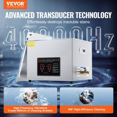 VEVOR Ultrasonic Cleaner, 15L Professional 360W Cleaning Machine with Timer & Heater, 40kHz Digital Ultrasonic Cleaner