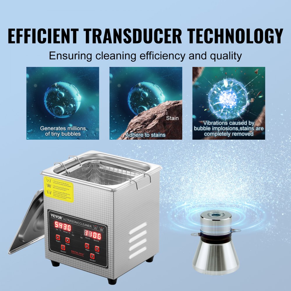 VEVOR Ultrasonic Cleaner with Digital Timer & Heater, Professional Ultra Sonic Jewelry Cleaner, Stainless Steel Heated