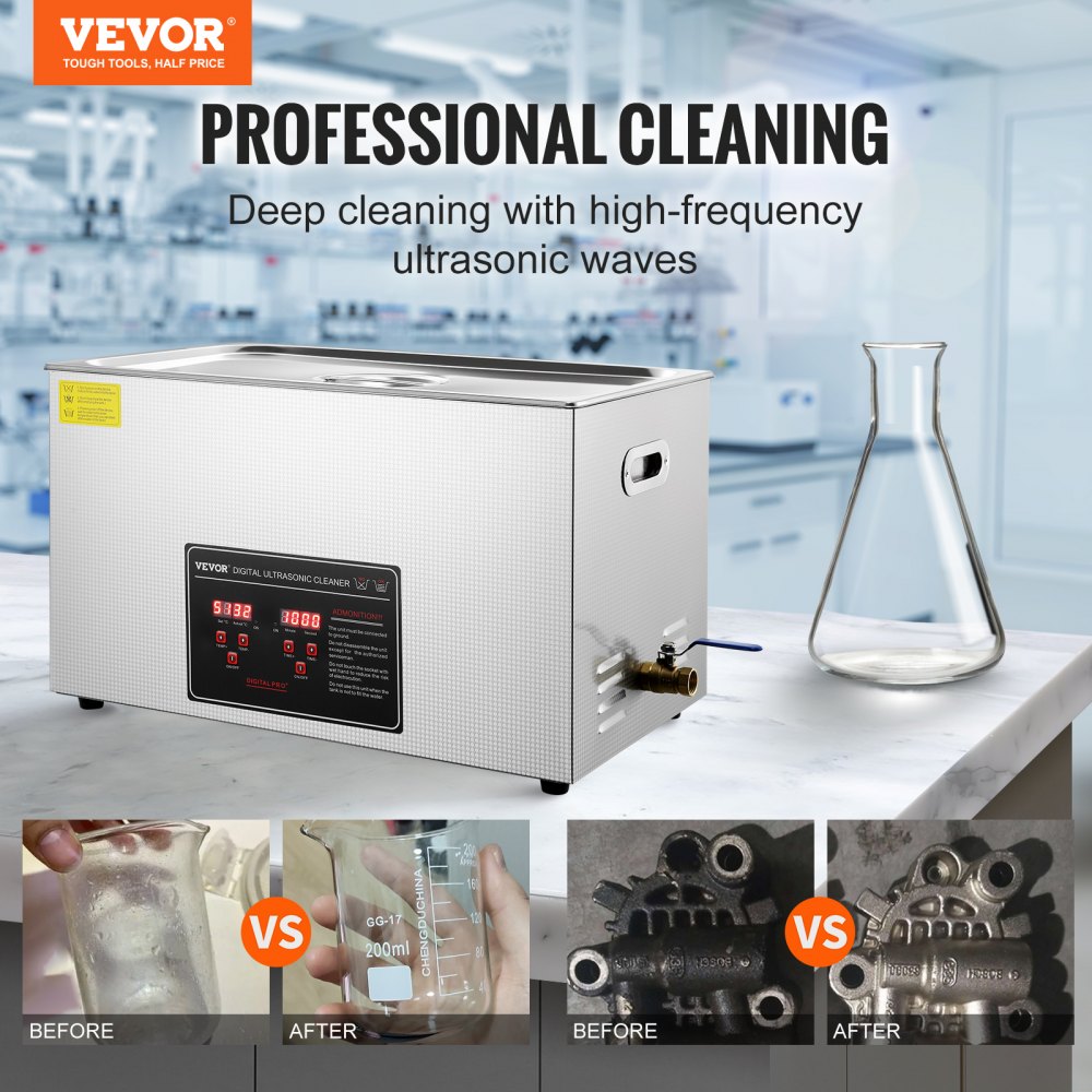 VEVOR Ultrasonic Cleaner with Digital Timer & Heater, Professional Ultra Sonic Jewelry Cleaner, Stainless Steel Heated