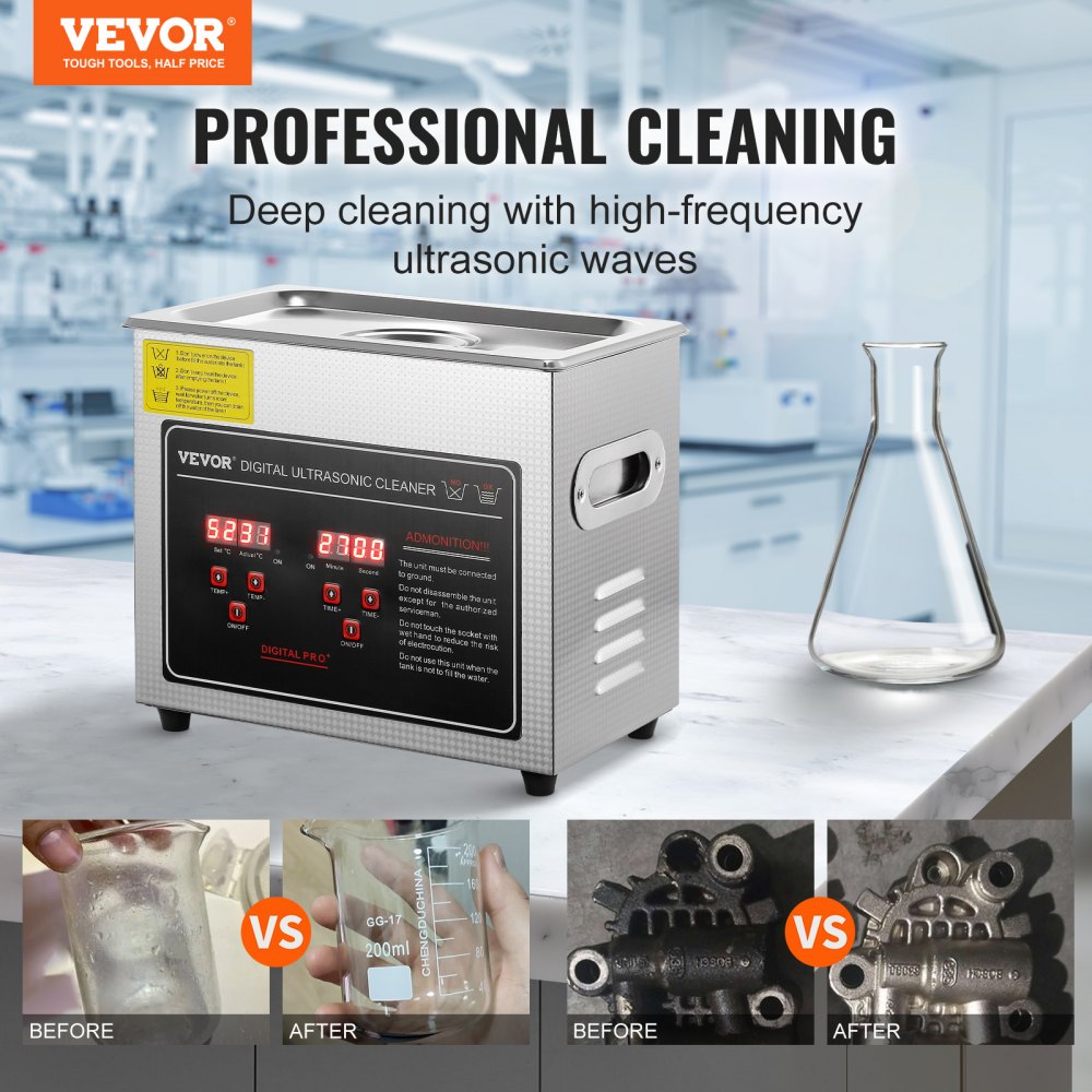 VEVOR Ultrasonic Cleaner with Digital Timer & Heater, Professional Ultra Sonic Jewelry Cleaner, Stainless Steel Heated