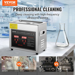 VEVOR Ultrasonic Cleaner with Digital Timer & Heater, Professional Ultra Sonic Jewelry Cleaner, Stainless Steel Heated