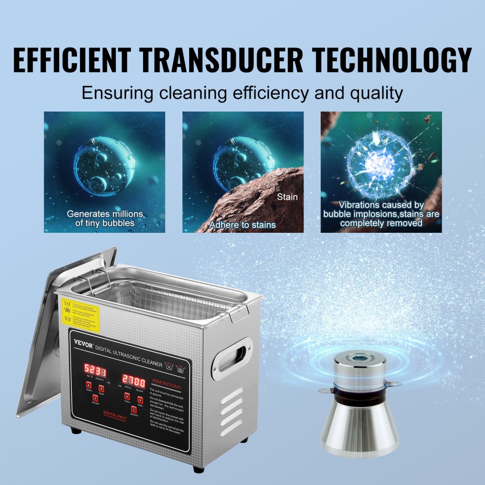 VEVOR Ultrasonic Cleaner with Digital Timer & Heater, Professional Ultra Sonic Jewelry Cleaner, Stainless Steel Heated
