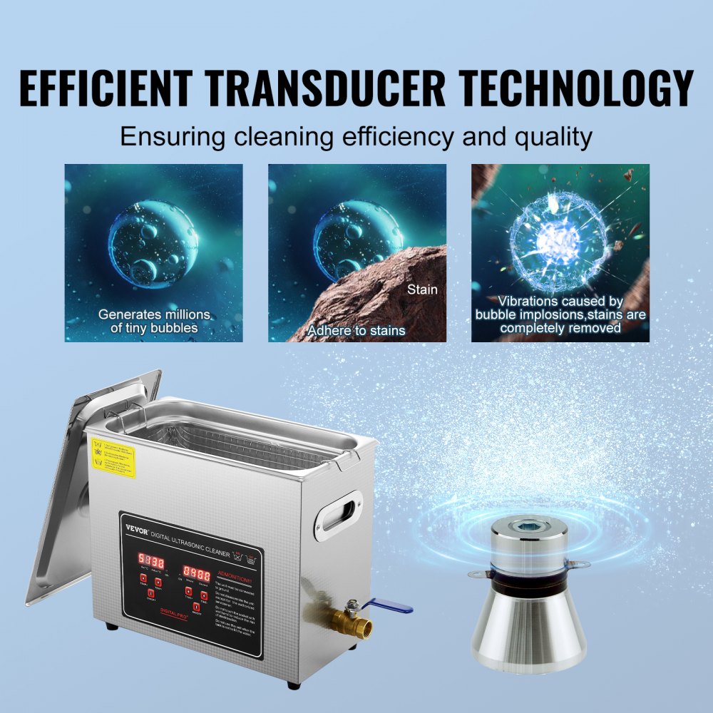 VEVOR Ultrasonic Cleaner with Digital Timer & Heater, Professional Ultra Sonic Jewelry Cleaner, Stainless Steel Heated