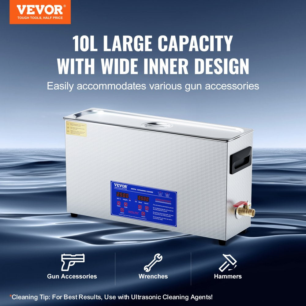 VEVOR 10L Ultrasonic Gun Cleaner, 300W Professional Ultra Sonic Cleaning Machine with Timer & Heater, 40kHz Digital